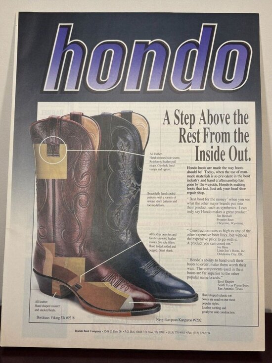 Hondo Boots Vintage Print Ad1990s Western Cowboy Fashion El Paso TX - Picture 1 of 7